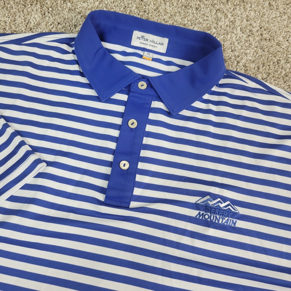 Peter Millar Summer Comfort Mens XL Blue White Striped Performance Stretch Polo